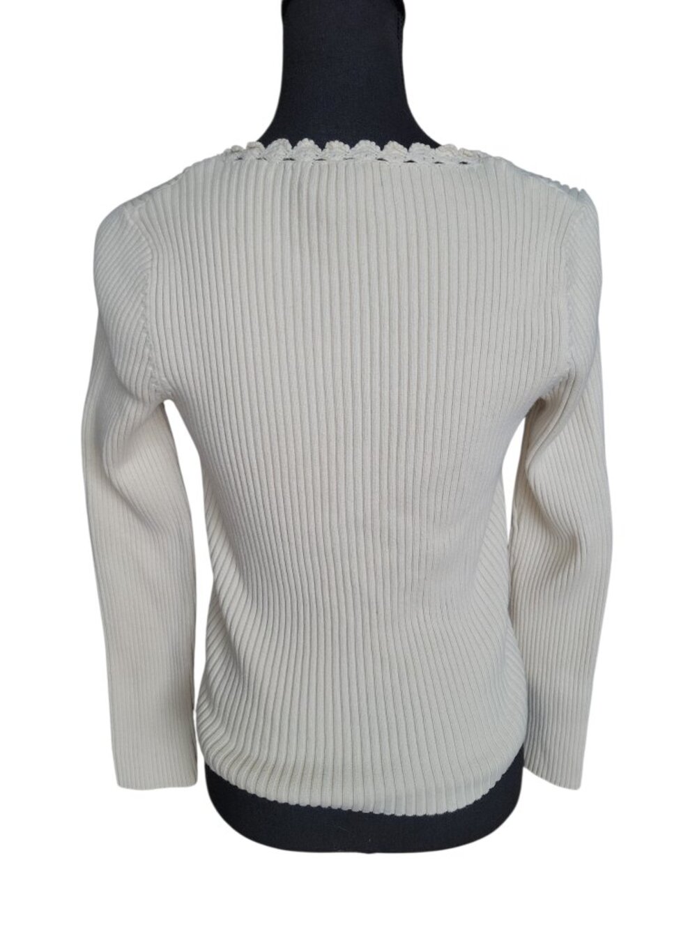 Ralph Lauren Cream Square Neck Lace Trim Ribbed Tie Front Shirt Women's Size M - Picture 8 of 9